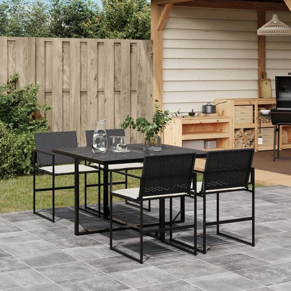 vidaXL 5-tlg. Garten-Essgruppe mit Kissen Schwarz Poly Rattan