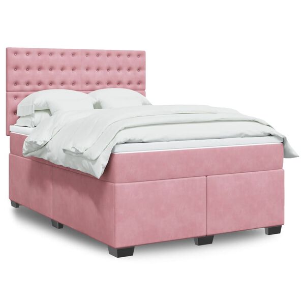 vidaXL Boxspringbett mit Matratze Rosa 140x190 cm Samt