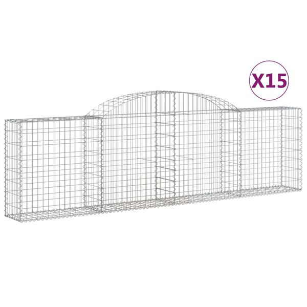 vidaXL Gabionen mit Hochbogen 15 Stk. 300x30x80/100cm Verzinktes Eisen