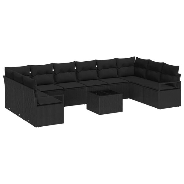 vidaXL Sofa Set mit Kissen mit Speicher 11 pcs Schwarz Poly-Rattan