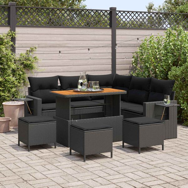 vidaXL Gartensofa-set mit Kissen 9 pcs Schwarz Poly-Rattan