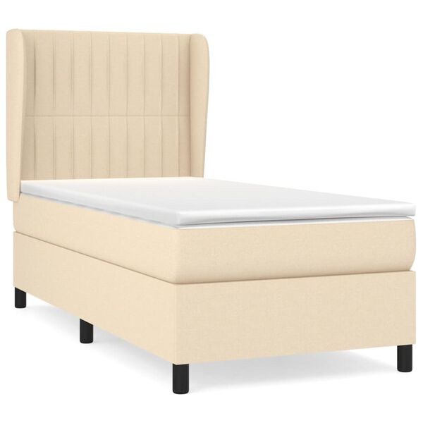 vidaXL Boxspringbett mit Matratze Creme 90x200 cm Stoff