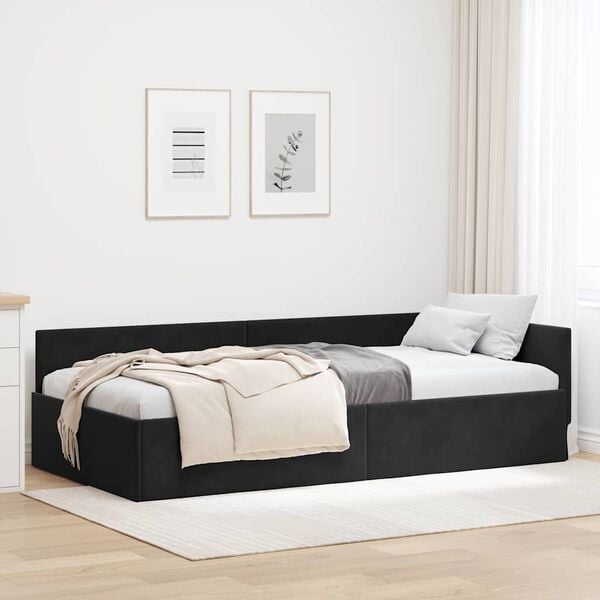 vidaXL Eckbettgestell mit Kopfteil Schwarz 90 cm x 200 cm Samt