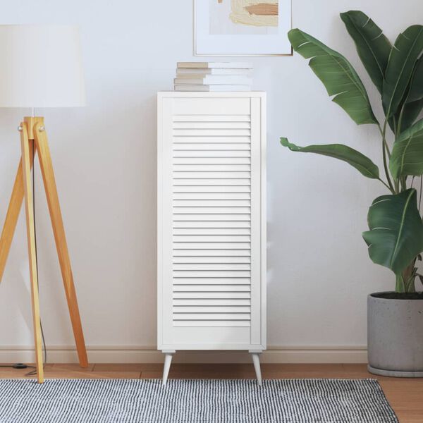 vidaXL Schrankt&uuml;r Lamellen-Design Wei&szlig; 99,3x39,4 cm Massivholz Kiefer