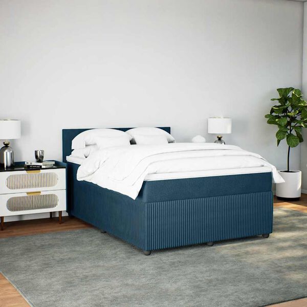 vidaXL Boxspringbett mit Matratze Blau 140x190 cm Samt