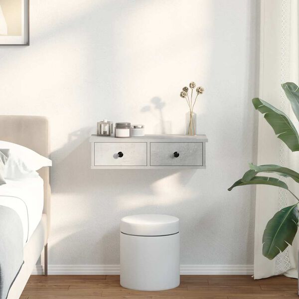 vidaXL Wandregal mit Schubladen Betongrau 60x28x15 cm Holzwerkstoff