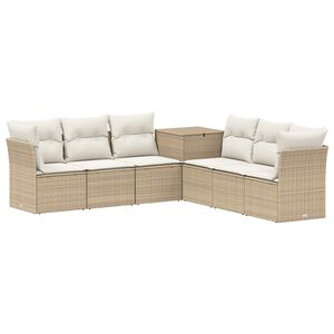 vidaXL Sofa Set 7 stk. Beige und Cremewei&szlig; Polyrattan und Stahl