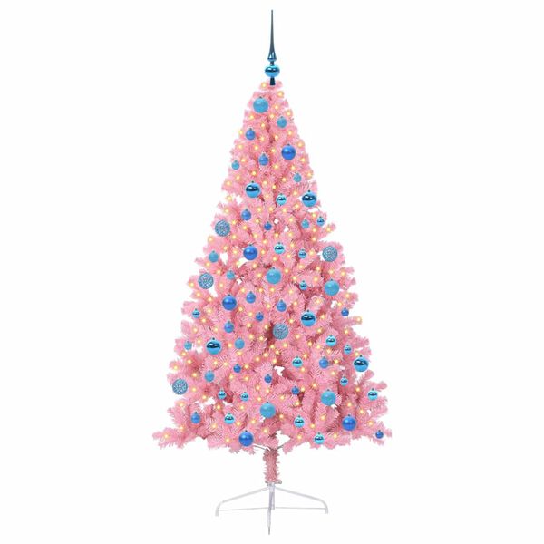 vidaXL K&uuml;nstlicher vorbeleuchteter Weihnachtsbaum Rosa 180 cm PVC