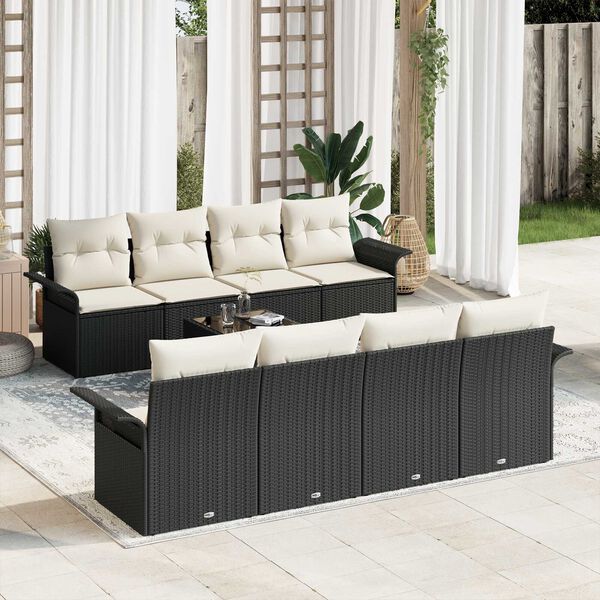 vidaXL Gartensofa-set mit Kissen 9 pcs Schwarz und Creme Poly-Rattan