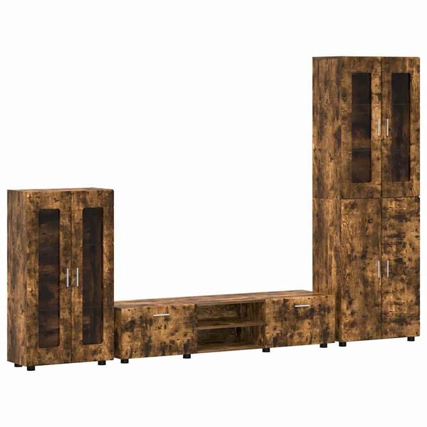 vidaXL TV-Schrankset mit Regal FLORIN Ger&auml;ucherte Eiche Holzwerkstoff