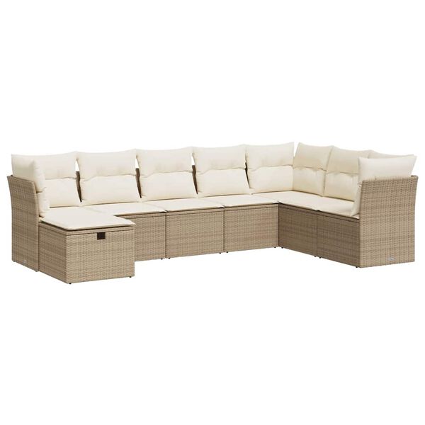 vidaXL 8-tlg. Garten-Sofagarnitur mit Kissen Beige Poly Rattan
