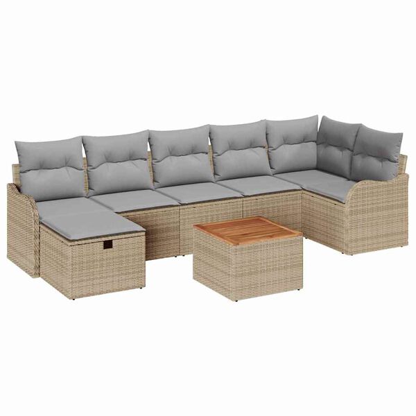 vidaXL Gartensofa-set mit Kissen mit Speicher 8 pcs Beige Poly Rattan