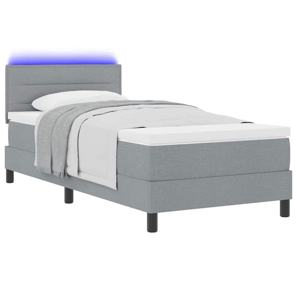 vidaXL Boxspringbett mit Matratze mit LED Hellgrau 80 x 200 cm Stoff