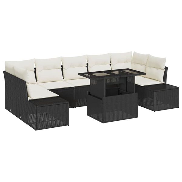 vidaXL Sofa Set mit Kissen 8 pcs Schwarz und Creme Poly-Rattan