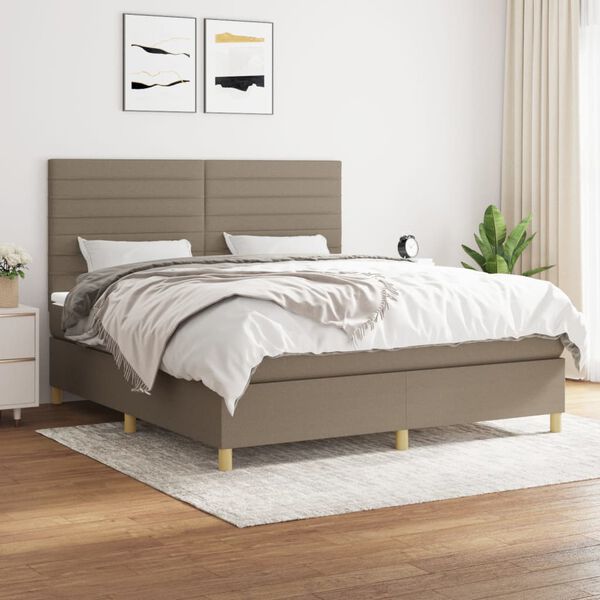 vidaXL Boxspringbett mit Matratze Taupe 180x200 cm Stoff