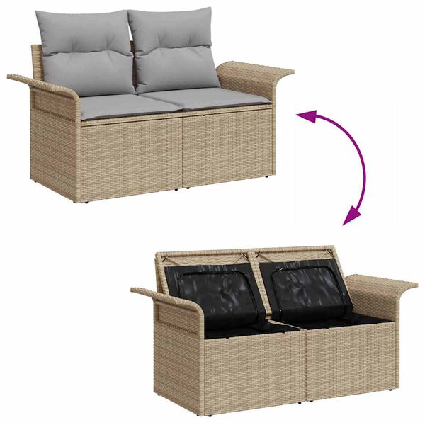 vidaXL Garten-Sofa-Set mit Kissen mit Speicher 6 pcs Beige Poly Rattan