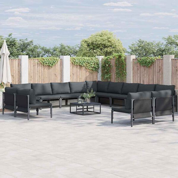 vidaXL Garten-Sofa-Set mit Kissen 13 pcs Anthrazit Stahl