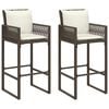 vidaXL Garten-Barhocker mit Kissen 2 Stk. Braun Poly Rattan