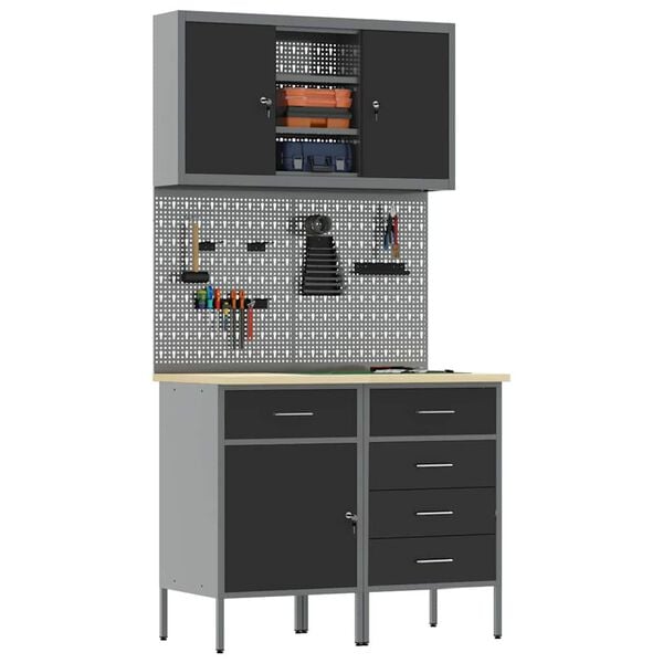 vidaXL Arbeitsschrankset mit Schubladen mit Regal 5 pcs Schwarz