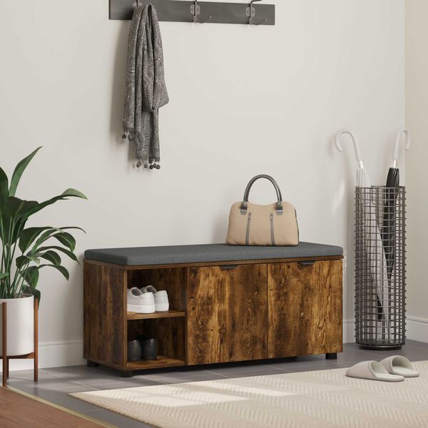 vidaXL Flurbank mit Kissen mit T&uuml;r Ger&auml;ucherte Eiche 100 x 38 x 46 cm