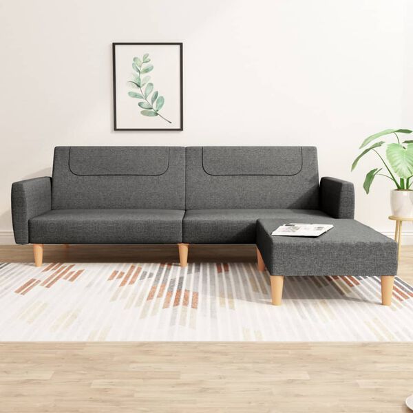 vidaXL Schlafsofa 2-Sitzer mit Fu&szlig;hocker Dunkelgrau Stoff
