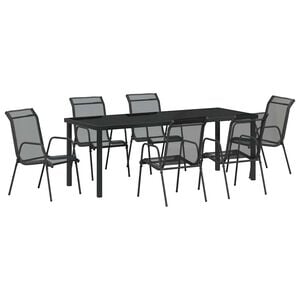 vidaXL Garten Essgruppe 7 pcs Schwarz Pulverbeschichteter Stahl