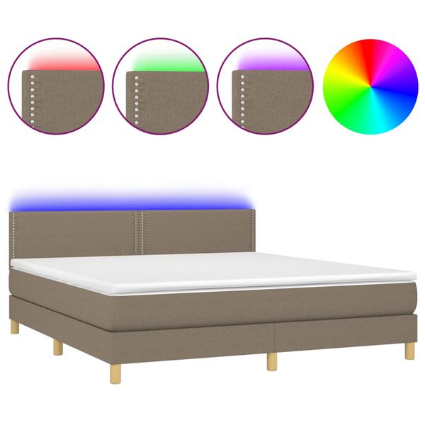 vidaXL Boxspringbett mit Matratze & LED Taupe 180x200 cm Stoff