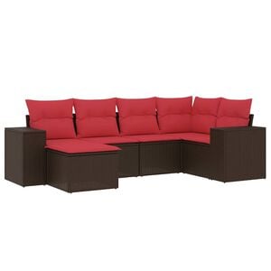 vidaXL 6-teiliges Gartensofa-Set mit Kissen, braun, Polyrattan
