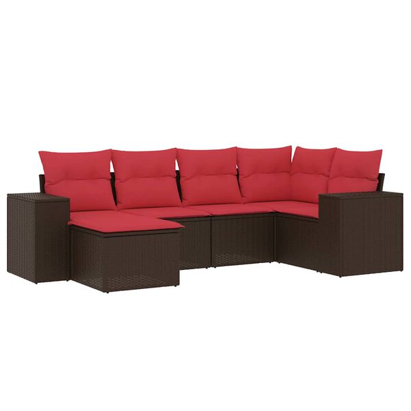 vidaXL 6-teiliges Gartensofa-Set mit Kissen, braun, Polyrattan