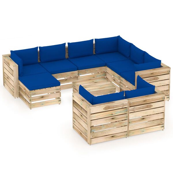 vidaXL 10-tlg. Garten-Lounge-Set mit Kissen Gr&uuml;n Impr&auml;gniertes Holz