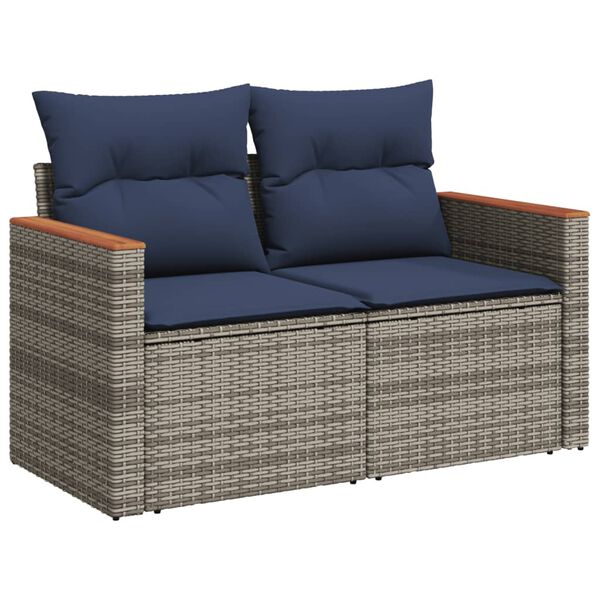 vidaXL 7-teiliges Gartensofa-Set mit Kissen, grau, Polyrattan