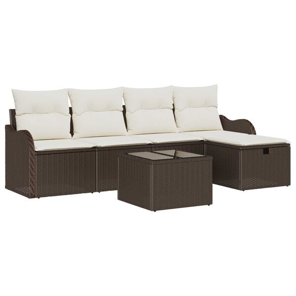 vidaXL Garten-Sofa-Set mit Kissen mit Speicher 6 pcs Braun Poly Rattan