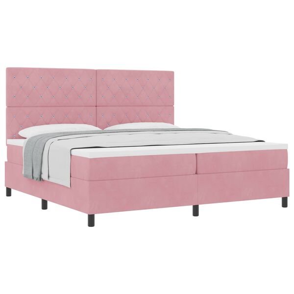 vidaXL Boxspringbett mit Matratze mit Kopfteil Rosa 200 x 200 cm Stoff