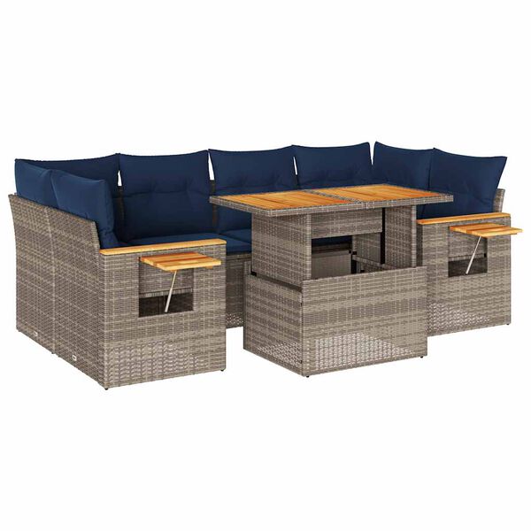 vidaXL 7-tlg. Garten-Sofagarnitur mit Kissen Grau Poly Rattan