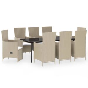 vidaXL 9-tlg. Garten-Essgruppe mit Auflagen Beige