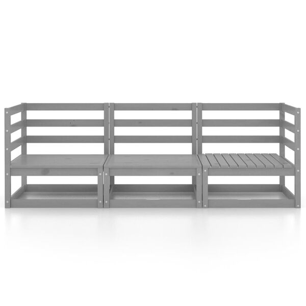 vidaXL Outdoor-Sofa 3-Sitzer Grau Massivholz Kiefer