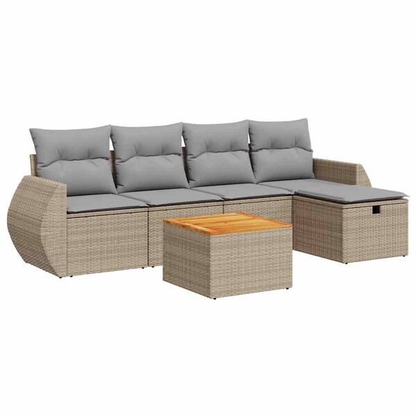 vidaXL 6-tlg. Garten-Sofagarnitur mit Kissen Beige Poly Rattan