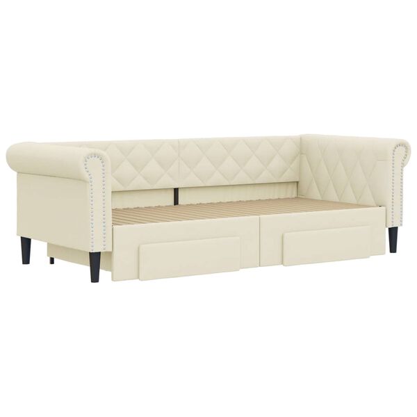vidaXL Tagesbett Ausziehbar mit Schubladen Creme 90x200 cm Kunstleder