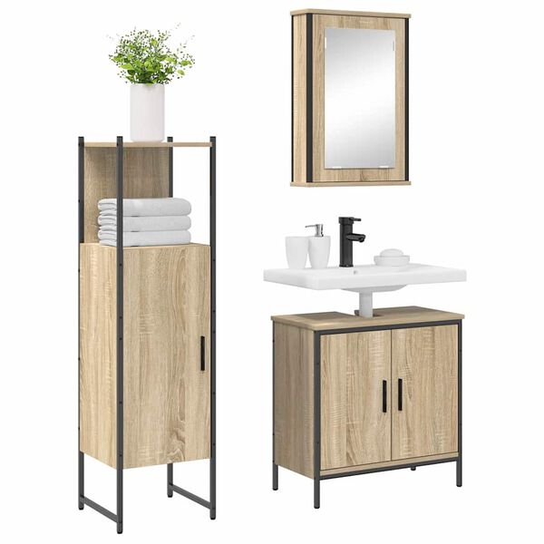 vidaXL Badezimmerm&ouml;bel-Set mit Regal mit T&uuml;r 3 pcs Braun Holzwerkstoff