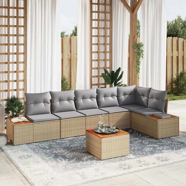 vidaXL Gartensofa-set mit Kissen 7 pcs Beige Poly Rattan