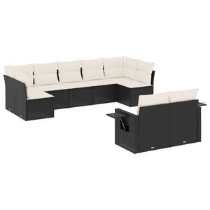 vidaXL 9-tlg. Garten-Sofagarnitur mit Kissen Schwarz Poly Rattan