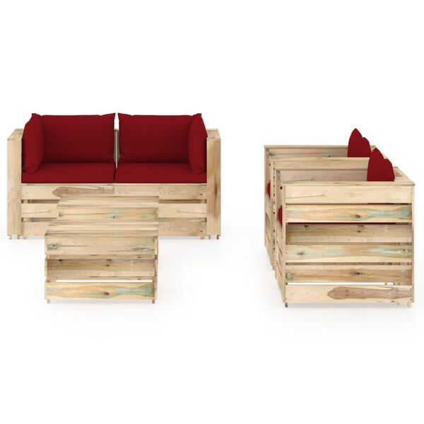 vidaXL 6-tlg. Garten-Lounge-Set mit Kissen Gr&uuml;n Impr&auml;gniertes Holz