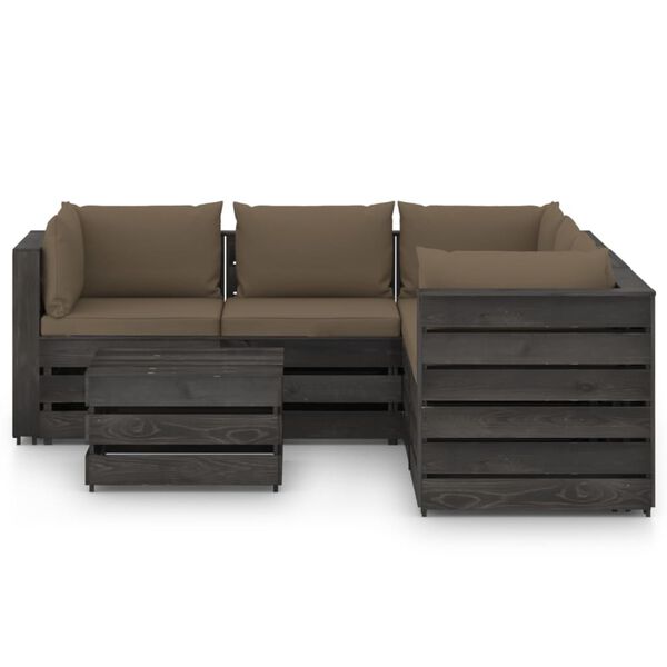 vidaXL 6-tlg. Garten-Lounge-Set mit Kissen Grau Impr&auml;gniertes Holz