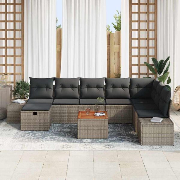 vidaXL Gartensofa-set mit Kissen mit Speicher 9 pcs Grau Poly-Rattan