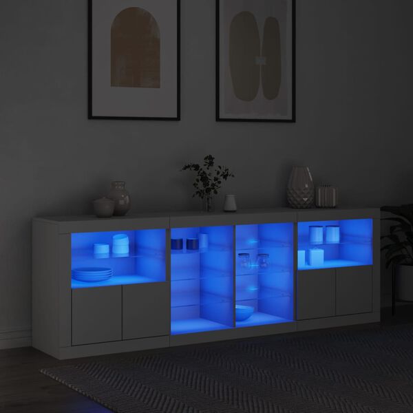 vidaXL Sideboard mit LED-Leuchten Wei&szlig; 202x37x67 cm