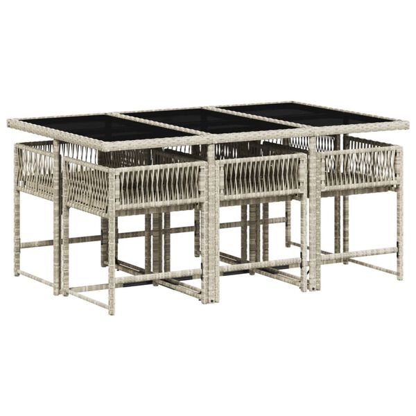 vidaXL 7-tlg. Garten-Essgruppe mit Kissen Hellgrau Poly Rattan