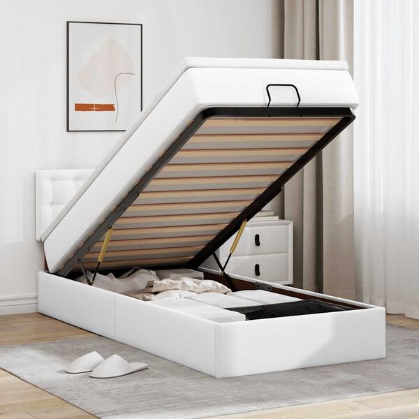 vidaXL Ottoman-Bett mit Matratze Wei&szlig; 80x200 cm Kunstleder