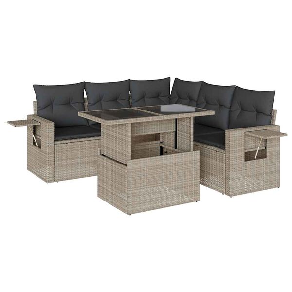 vidaXL 6-tlg. Garten-Sofagarnitur mit Kissen Hellgrau Poly Rattan