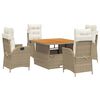vidaXL 5-tlg. Garten-Essgruppe mit Kissen Beige Poly Rattan