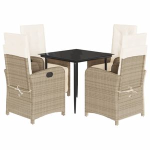 vidaXL 5-tlg. Garten-Essgruppe mit Kissen Beige Poly Rattan